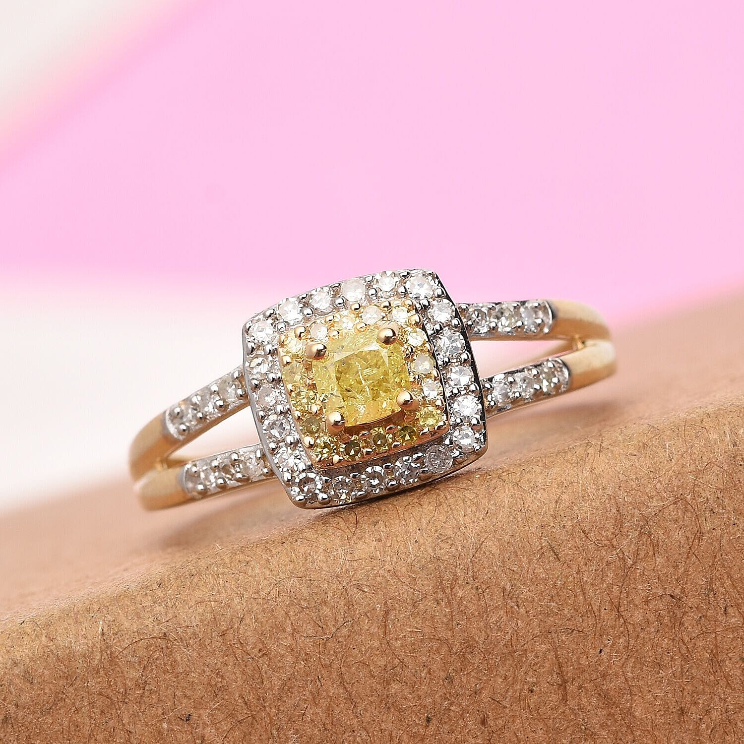 14K Yellow Gold Natural Yellow Diamond and White Diamond Ring  0.50 Ct.