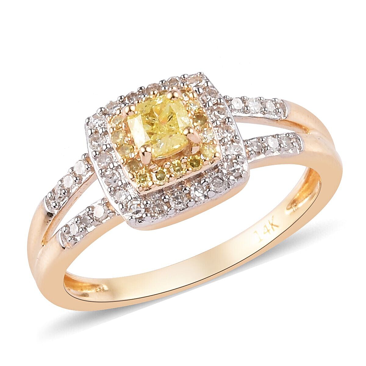 14K Yellow Gold Natural Yellow Diamond and White Diamond Ring  0.50 Ct.