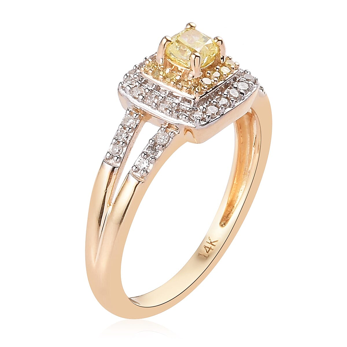 14K Yellow Gold Natural Yellow Diamond and White Diamond Ring  0.50 Ct.