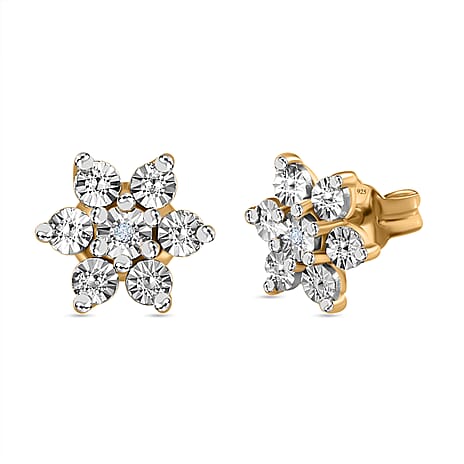 Diamond Floral Earrings in 18K Yellow Gold Vermeil Plated Sterling Silver