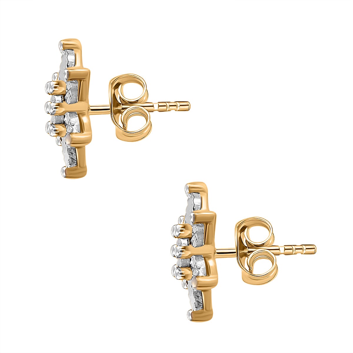 Diamond Floral Earrings in 18K Yellow Gold Vermeil Plated Sterling Silver