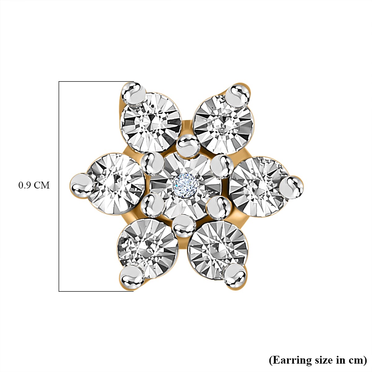 Diamond Floral Earrings in 18K Yellow Gold Vermeil Plated Sterling Silver