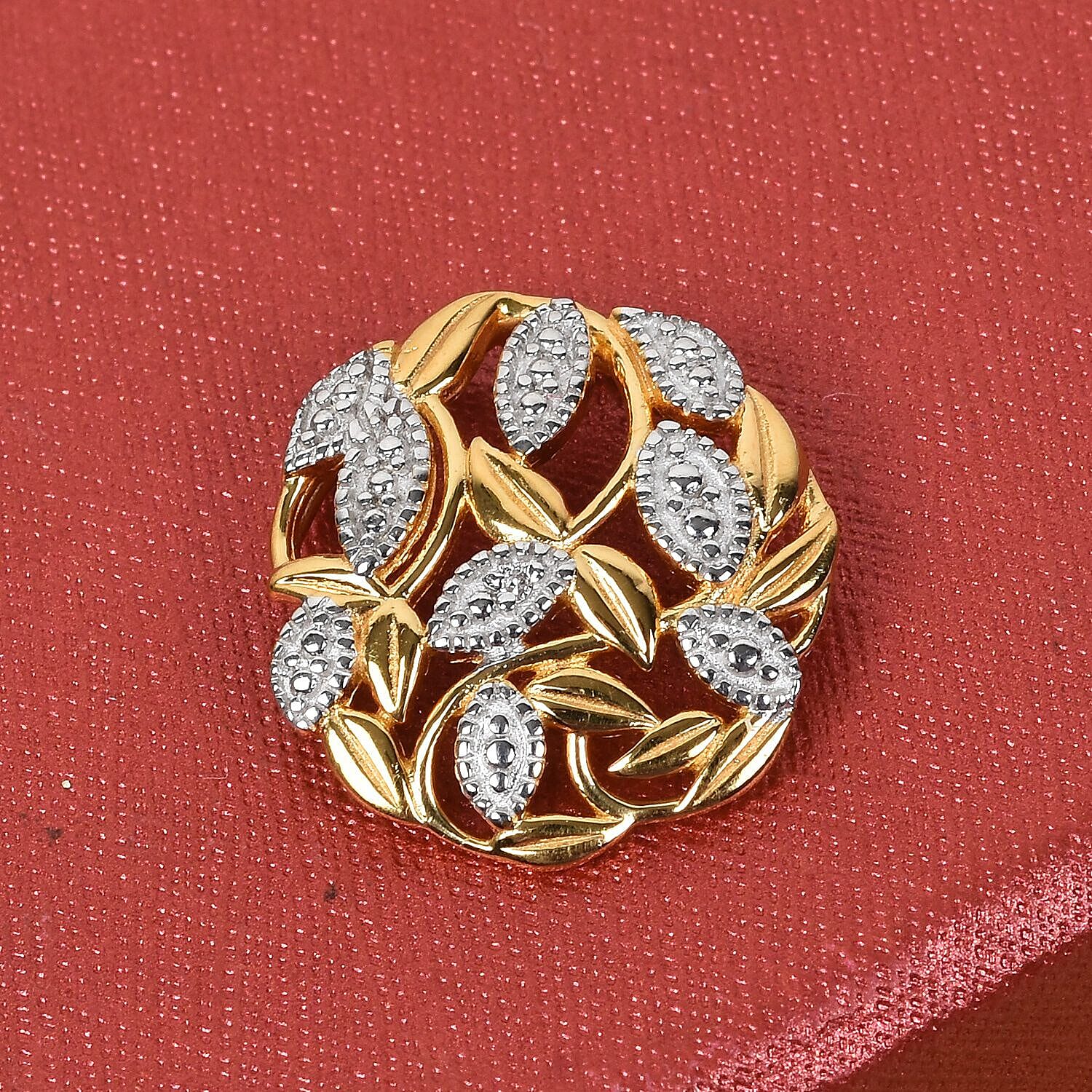 Diamond Leaf Vine Pendant in 14K Gold Overlay Sterling Silver