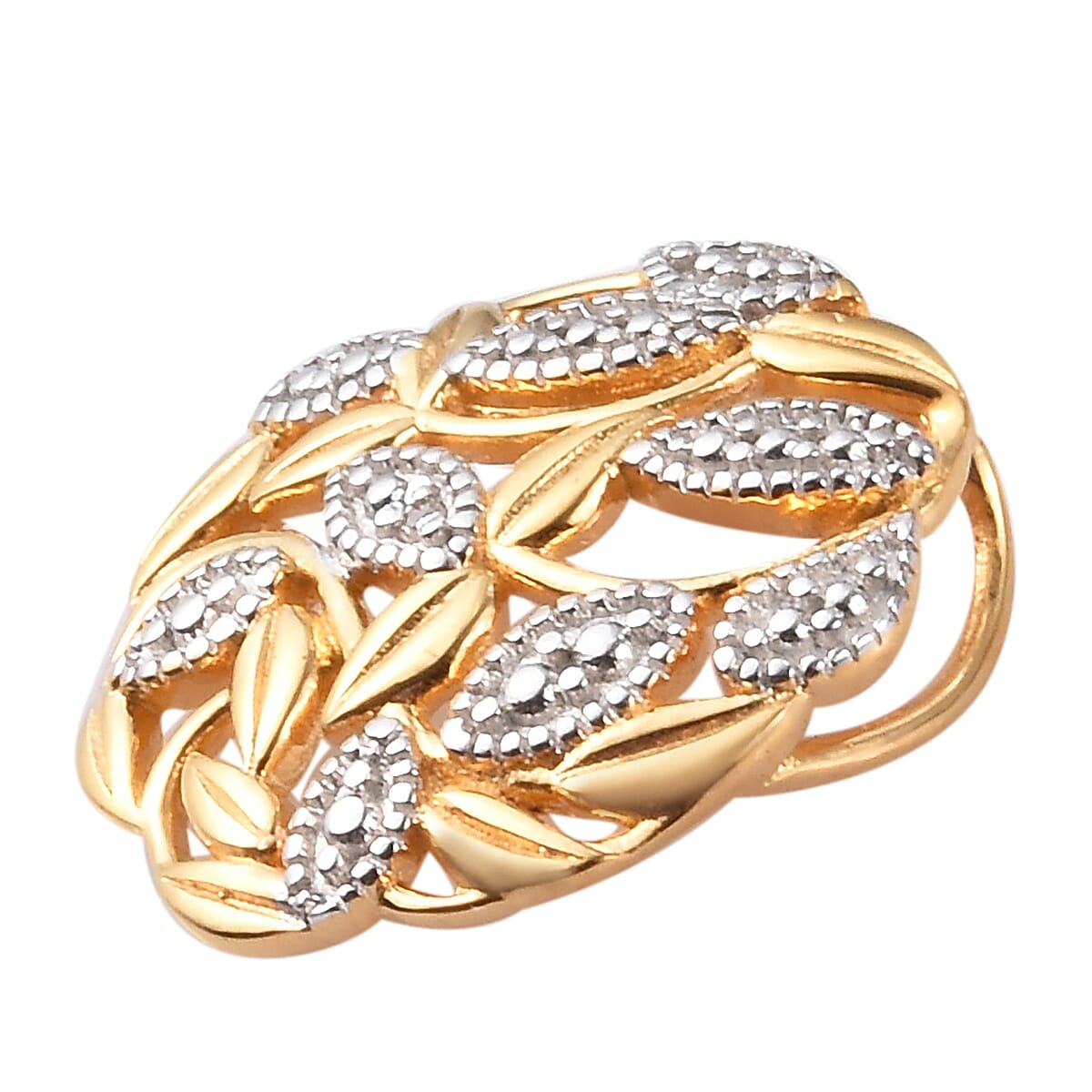 Diamond Leaf Vine Pendant in 14K Gold Overlay Sterling Silver