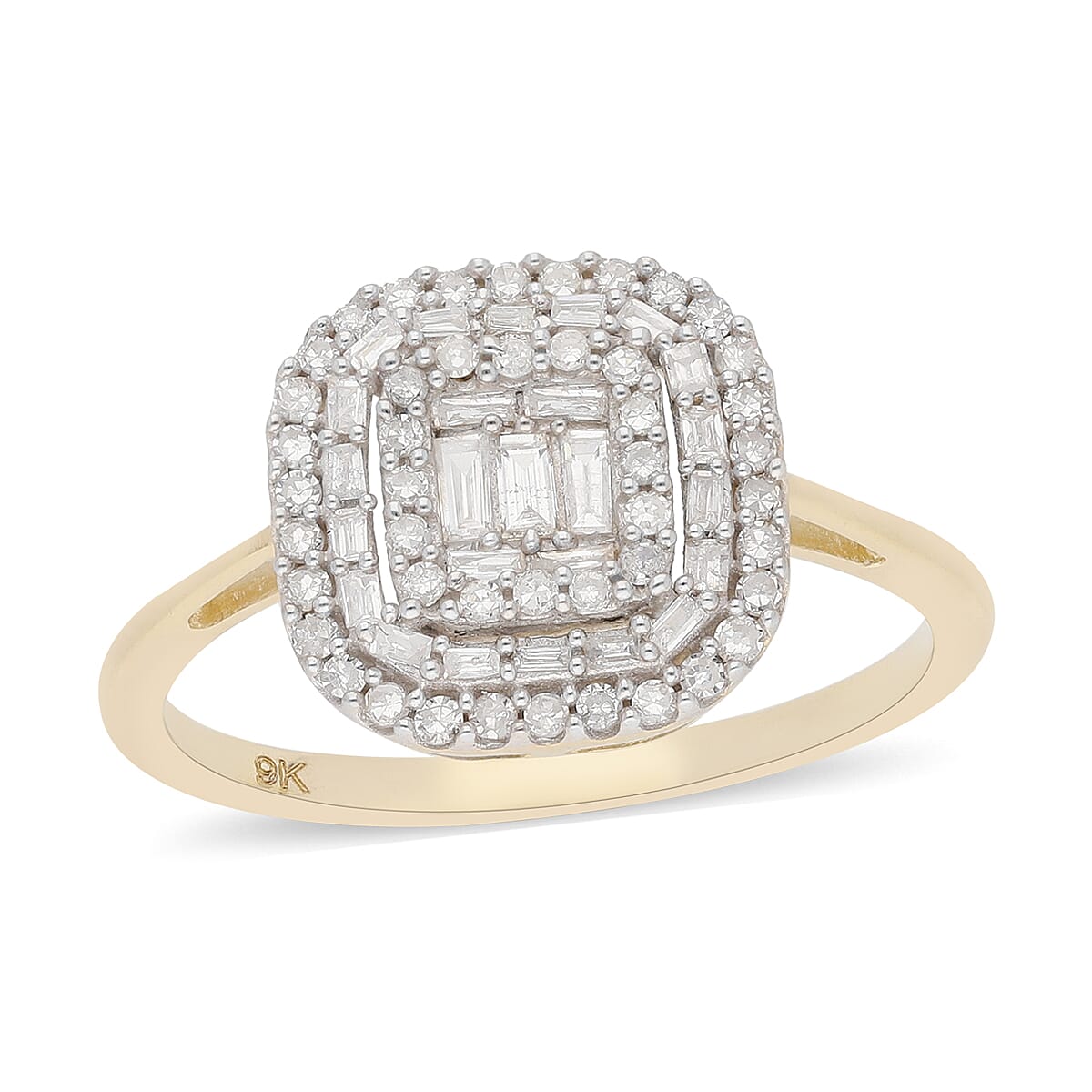 9K Yellow Gold SGL Certified Diamond (I3/G-H) Ring 0.50 Ct.