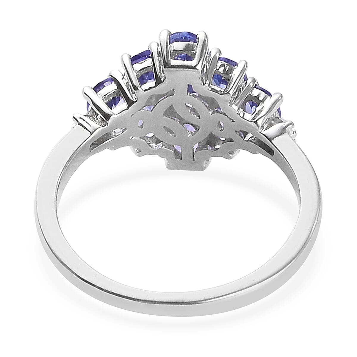 AAA Tanzanite and Diamond Cluster Ring in Platinum Overlay Sterling Silver 1.60 Ct.
