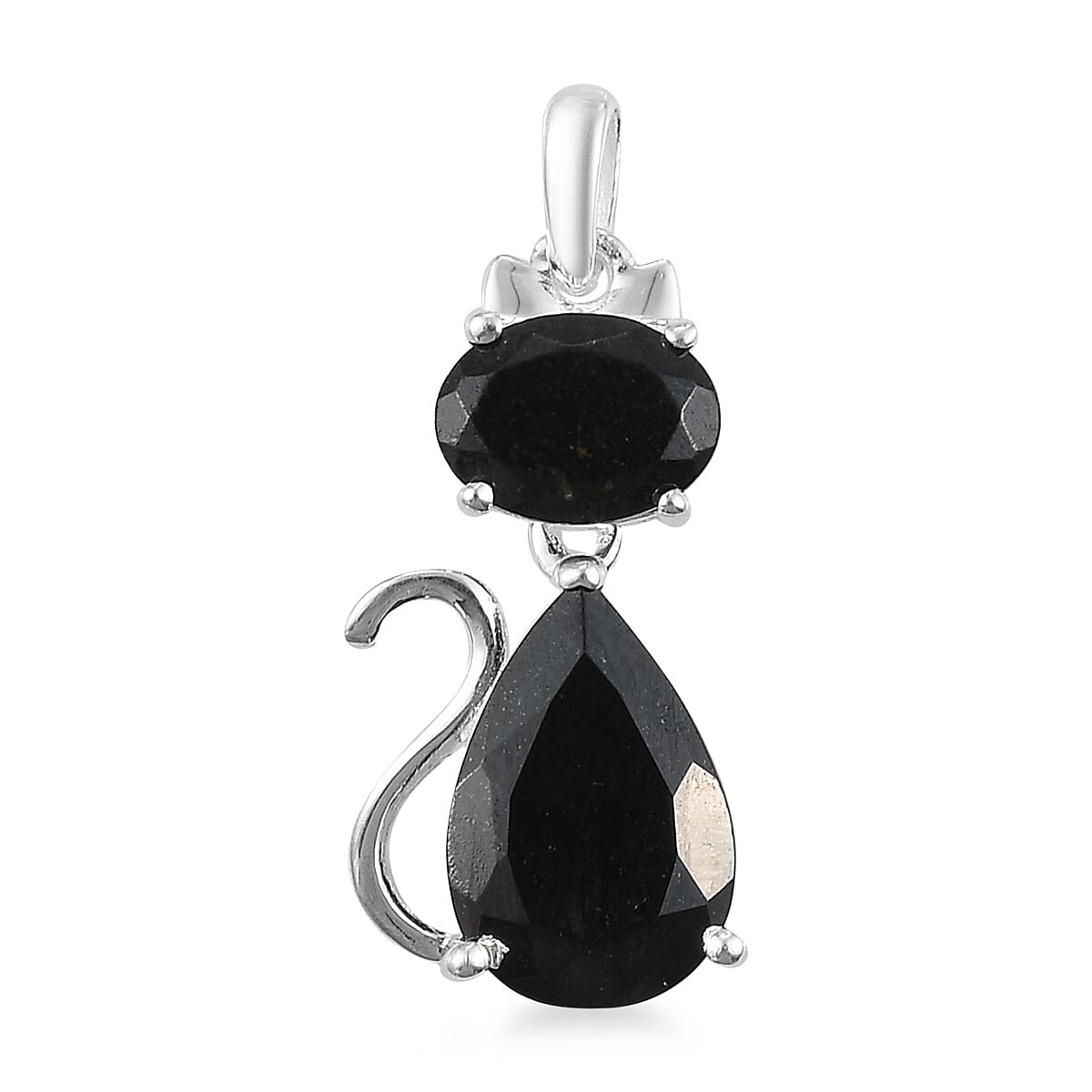 Black Tourmaline Cat Pendant in Sterling Silver 4.23 Ct.