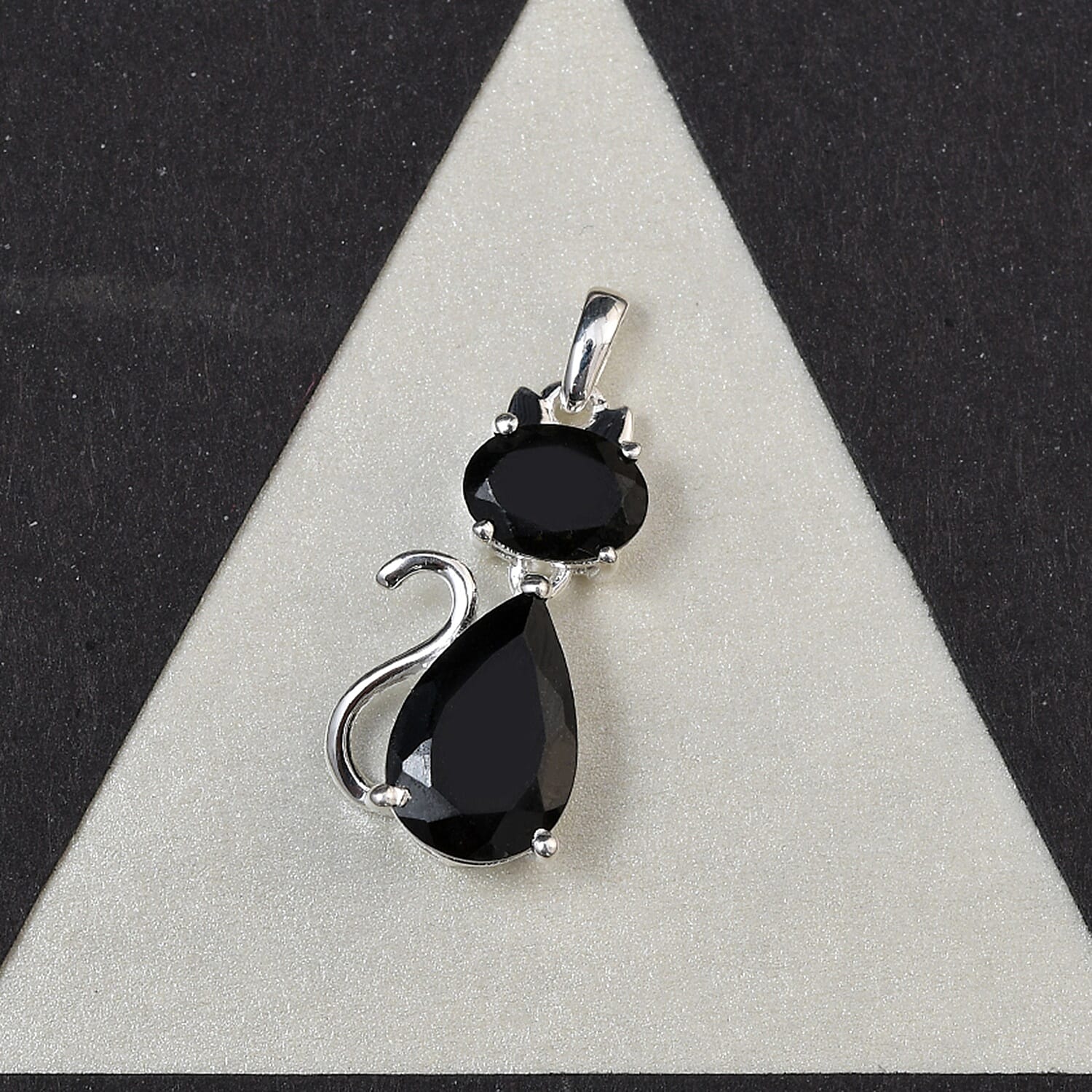 Black Tourmaline Cat Pendant in Sterling Silver 4.23 Ct.