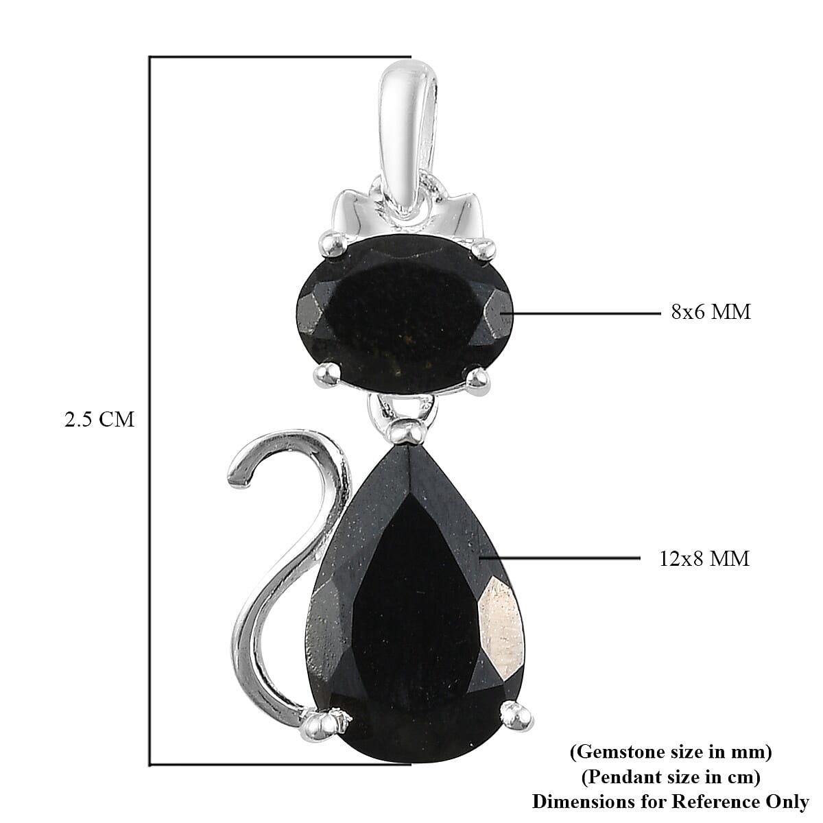 Black Tourmaline Cat Pendant in Sterling Silver 4.23 Ct.
