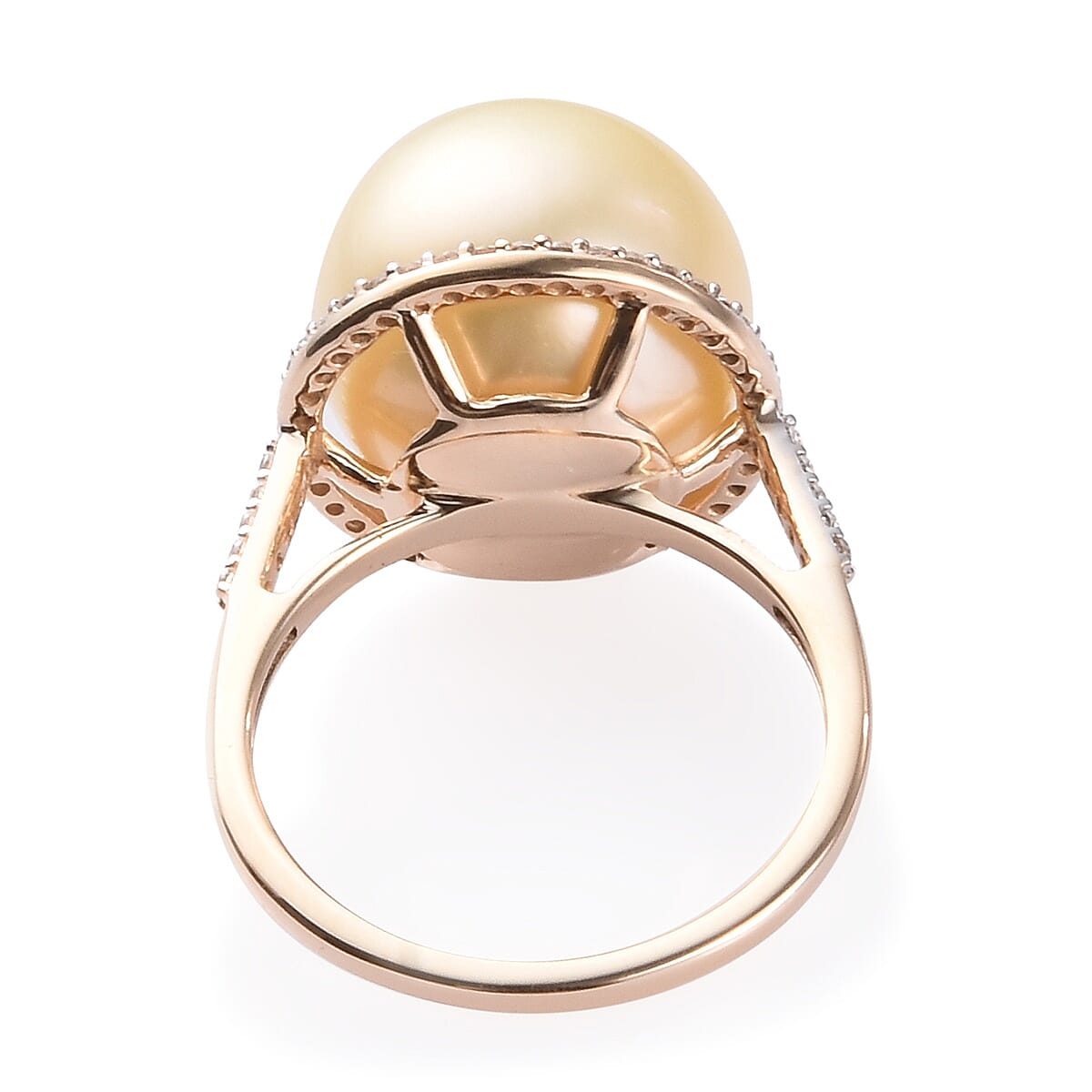 9K Yellow Gold Golden South Sea Pearl and Natural Cambodian Zircon Ring