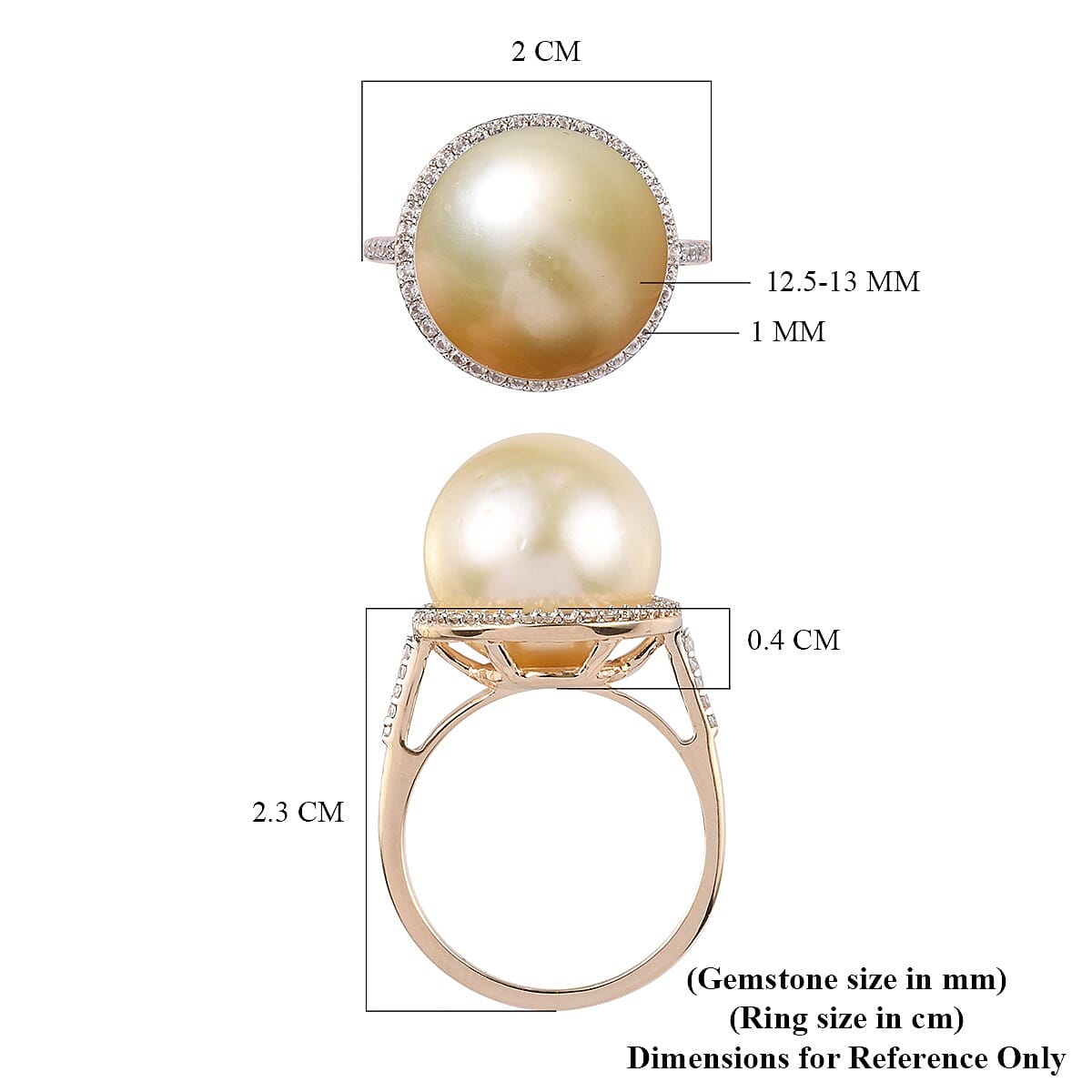 9K Yellow Gold Golden South Sea Pearl and Natural Cambodian Zircon Ring