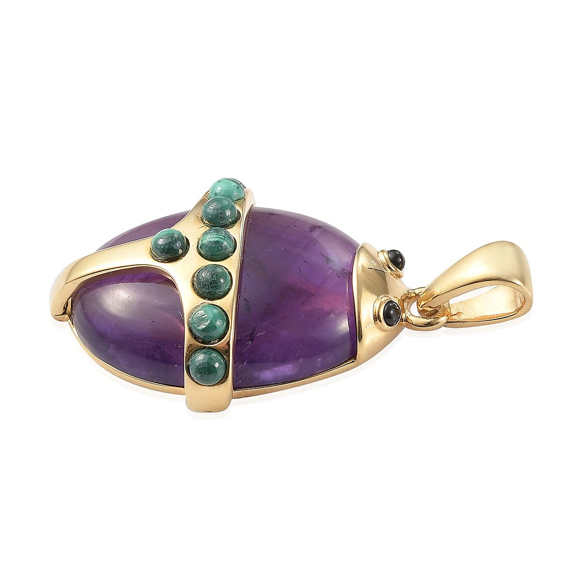 Sundays Child - Amethyst, Malachite and Boi Ploi Black Spinel Beetle Pendant in 14K Gold Overlay Sterling Silver