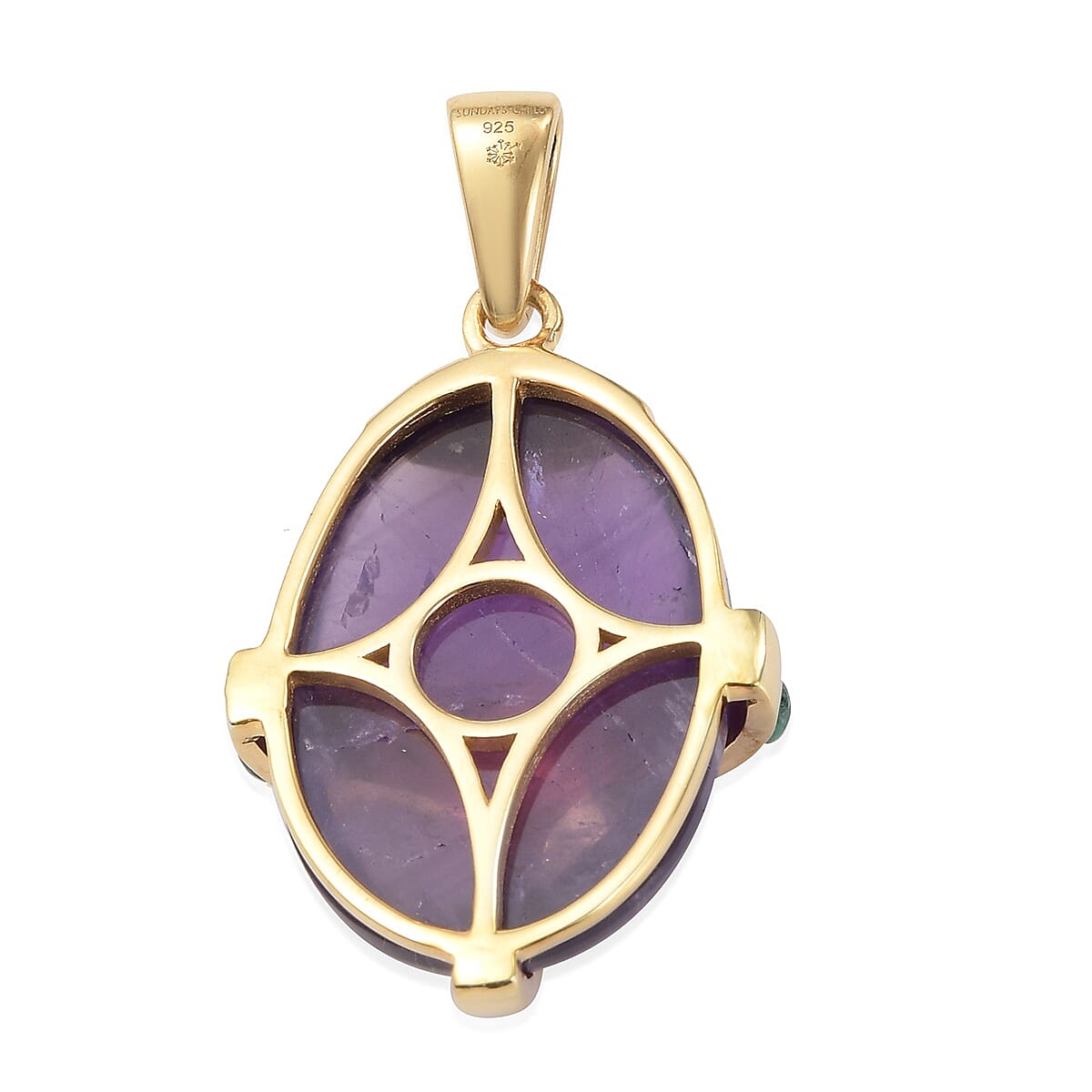 Sundays Child - Amethyst, Malachite and Boi Ploi Black Spinel Beetle Pendant in 14K Gold Overlay Sterling Silver