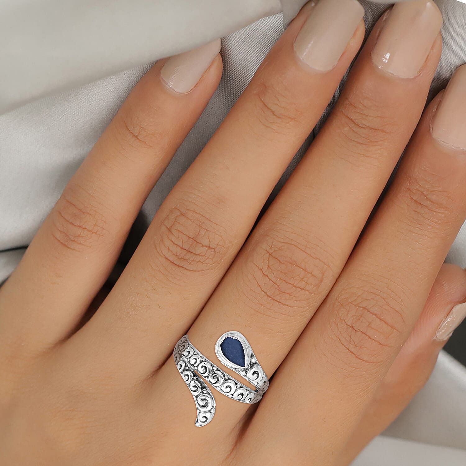 Royal Bali Collection - Peruvian Blue Opal Ring in Sterling Silver 1.37 Ct, Silver wt 5.00 Gms