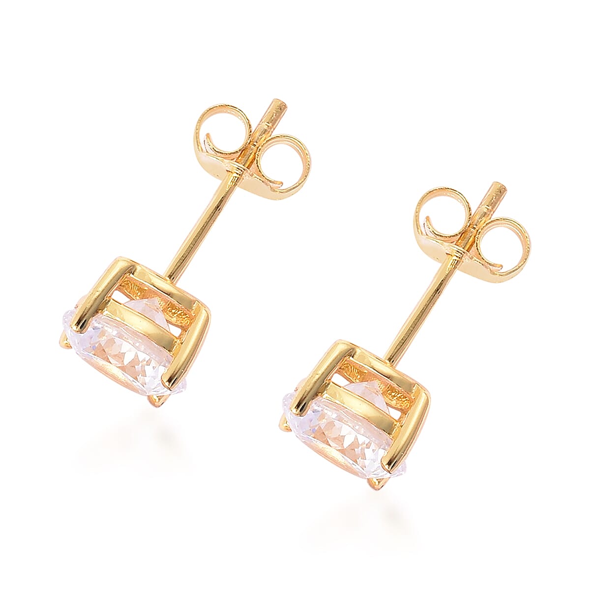 TJC Launch- AAAA Radiant Cut Simulated Diamond Stud Earrings (with Push Back) in Yellow Gold Overlay Sterling Silver