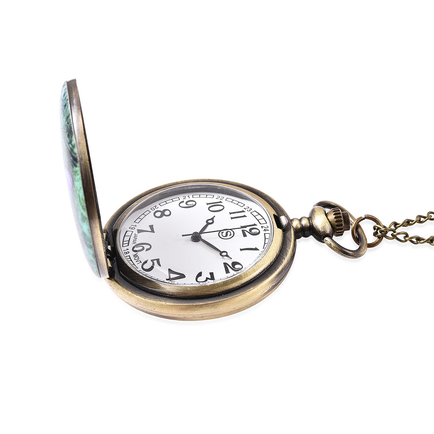 STRADA Japanese Movement Butterfly Pattern Pocket Watch with Chain (Size 31) in Antique Bronze Tone