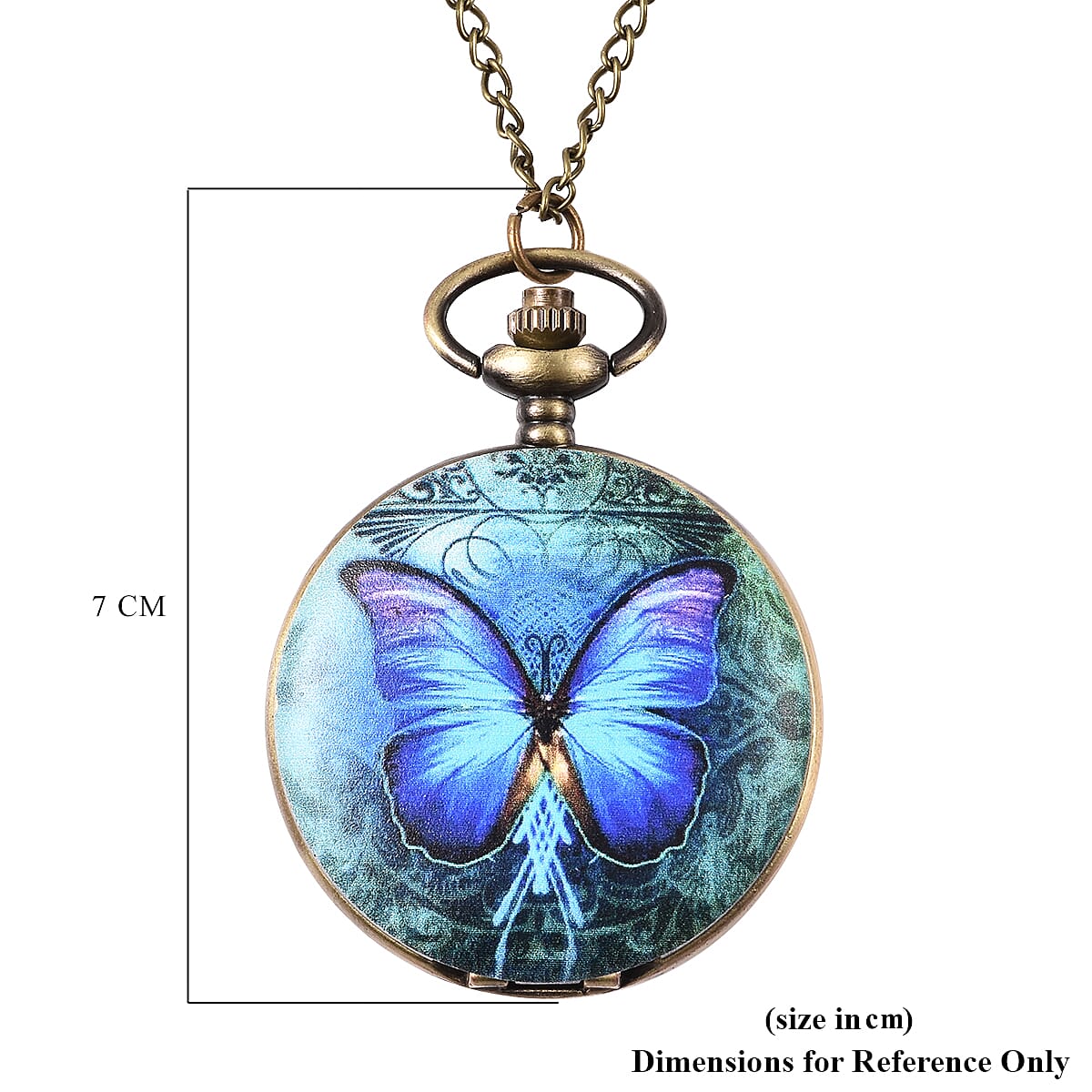 STRADA Japanese Movement Butterfly Pattern Pocket Watch with Chain (Size 31) in Antique Bronze Tone