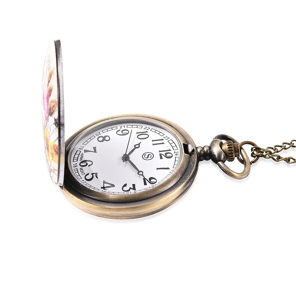 STRADA Japanese Movement Eiffel Tower Pattern Pocket Watch with Chain (Size 31) in Antique Bronze Tone