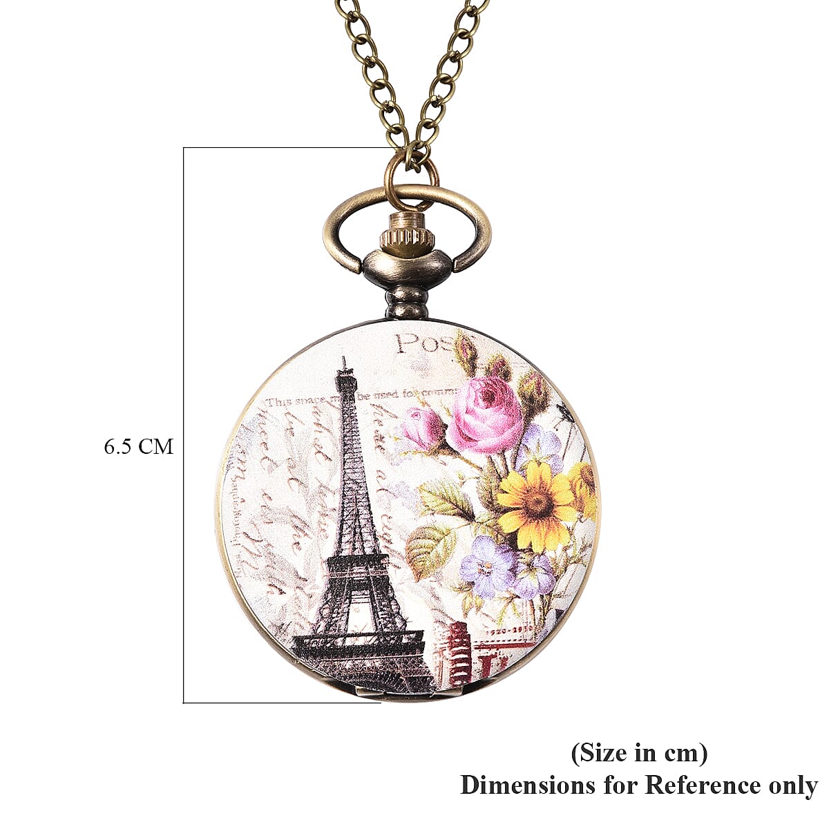 STRADA Japanese Movement Eiffel Tower Pattern Pocket Watch with Chain (Size 31) in Antique Bronze Tone