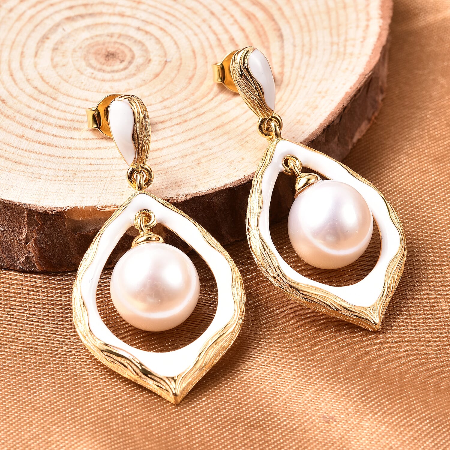Edison Pearl Drop Earrings in Yellow Gold Overlay Sterling Silver