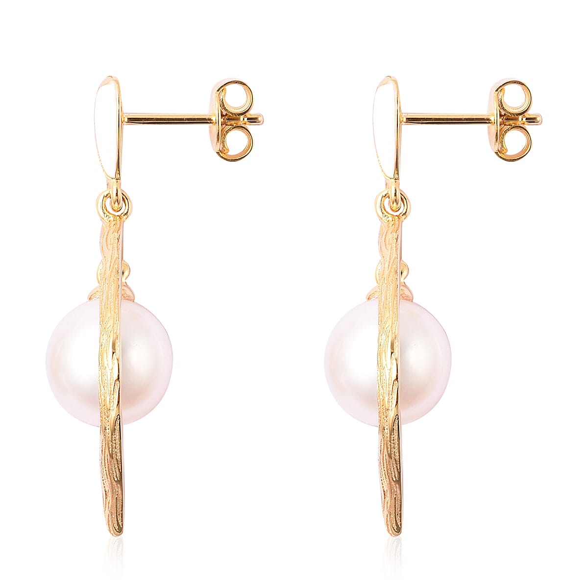 Edison Pearl Drop Earrings in Yellow Gold Overlay Sterling Silver