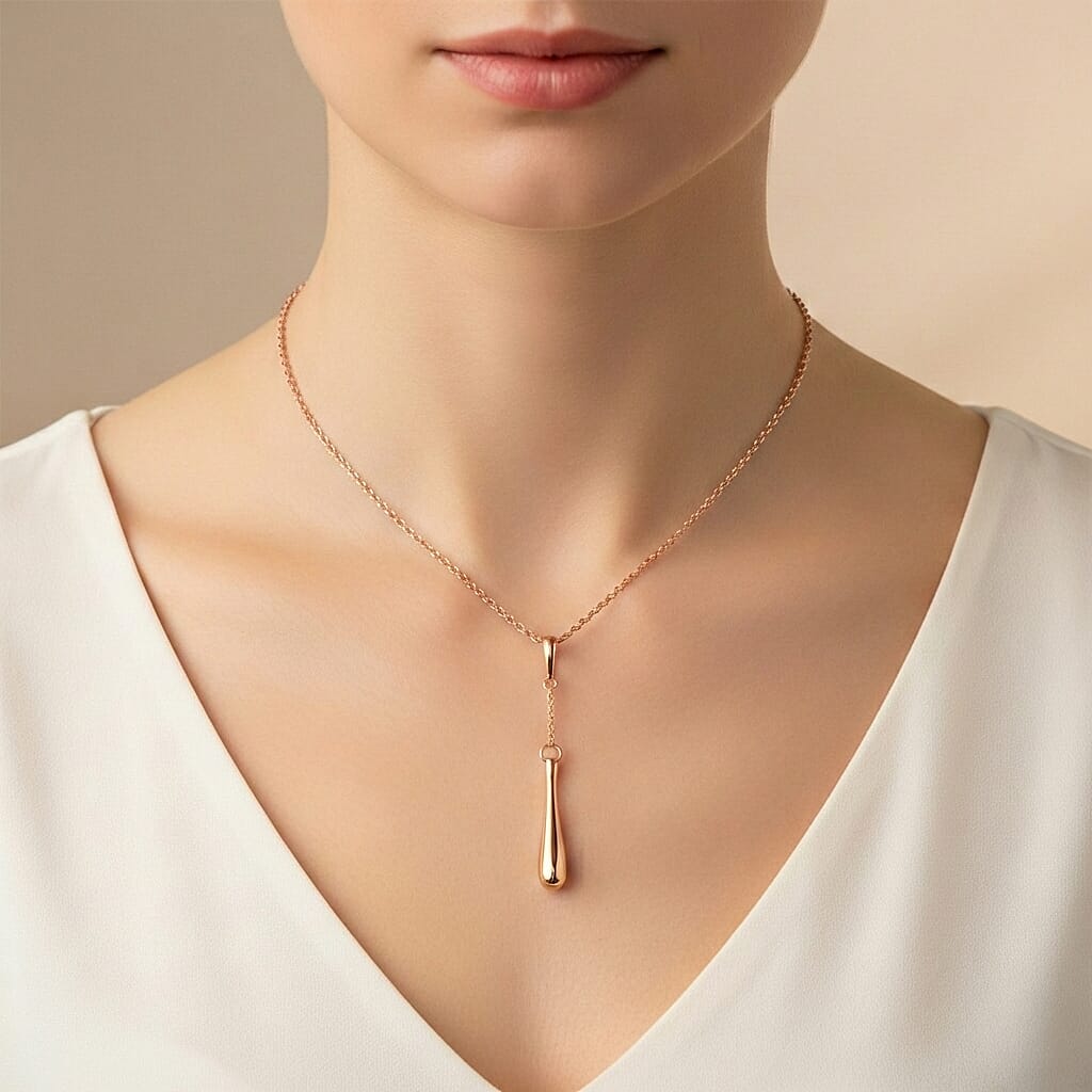 LucyQ Flexible Single Drip Pendant with Chain(Size 18-24) in 18K Vermeil Rose Gold Plated Sterling Silver