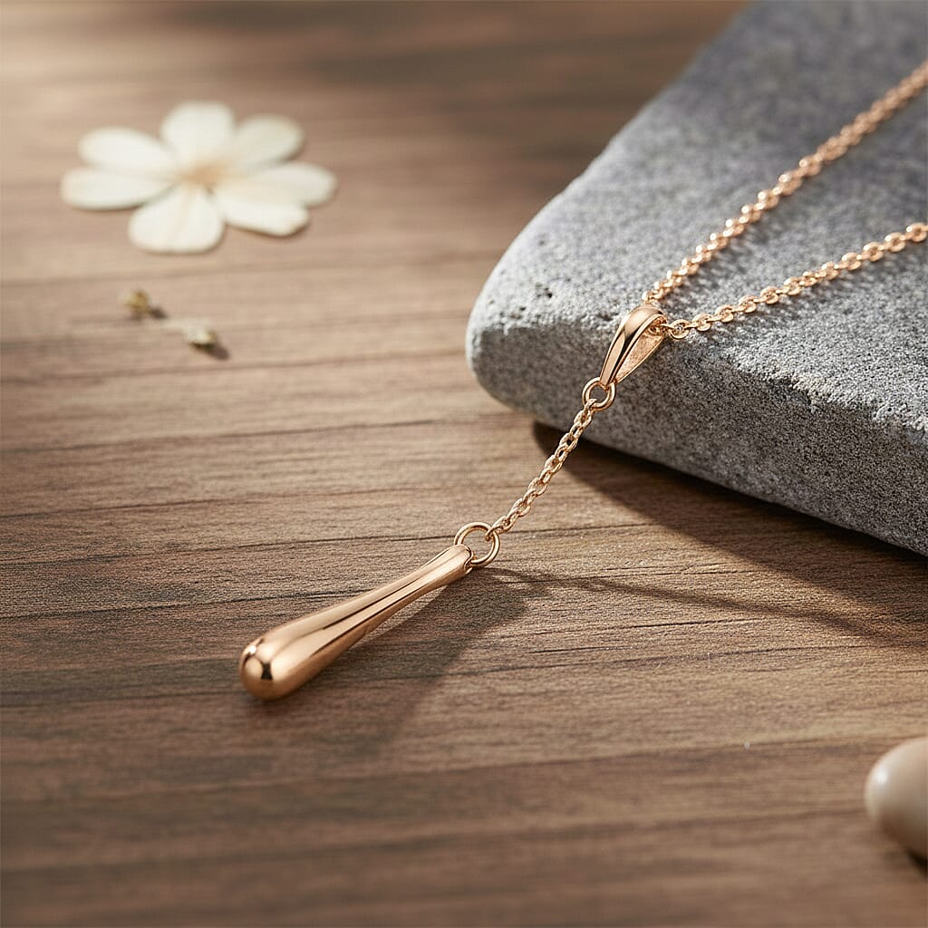 LucyQ Flexible Single Drip Pendant with Chain(Size 18-24) in 18K Vermeil Rose Gold Plated Sterling Silver