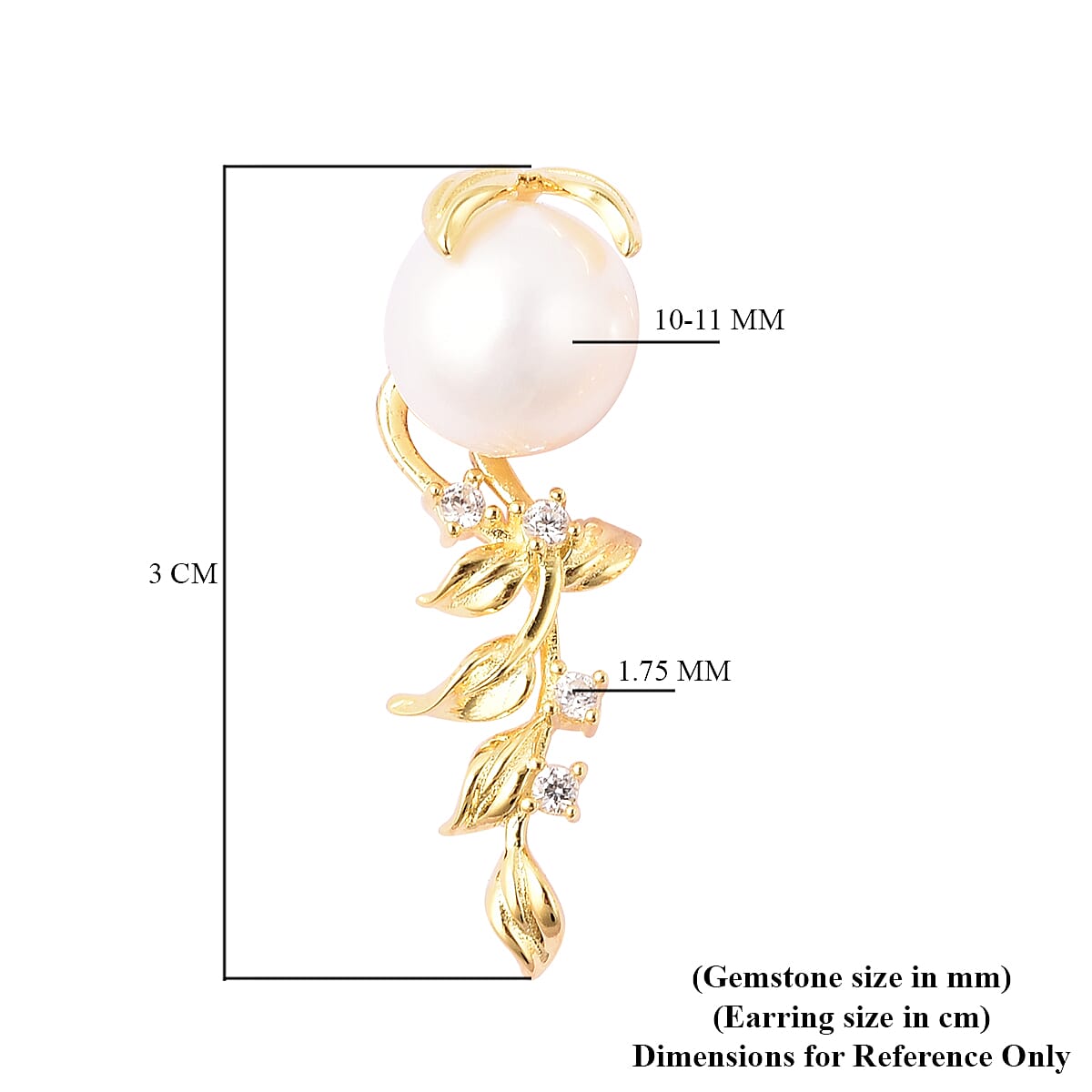 Edison Pearl & Natural Cambodian Zircon Earrings with Push Back in Yellow Gold Plated Sterling Silver 16.42 Ct.