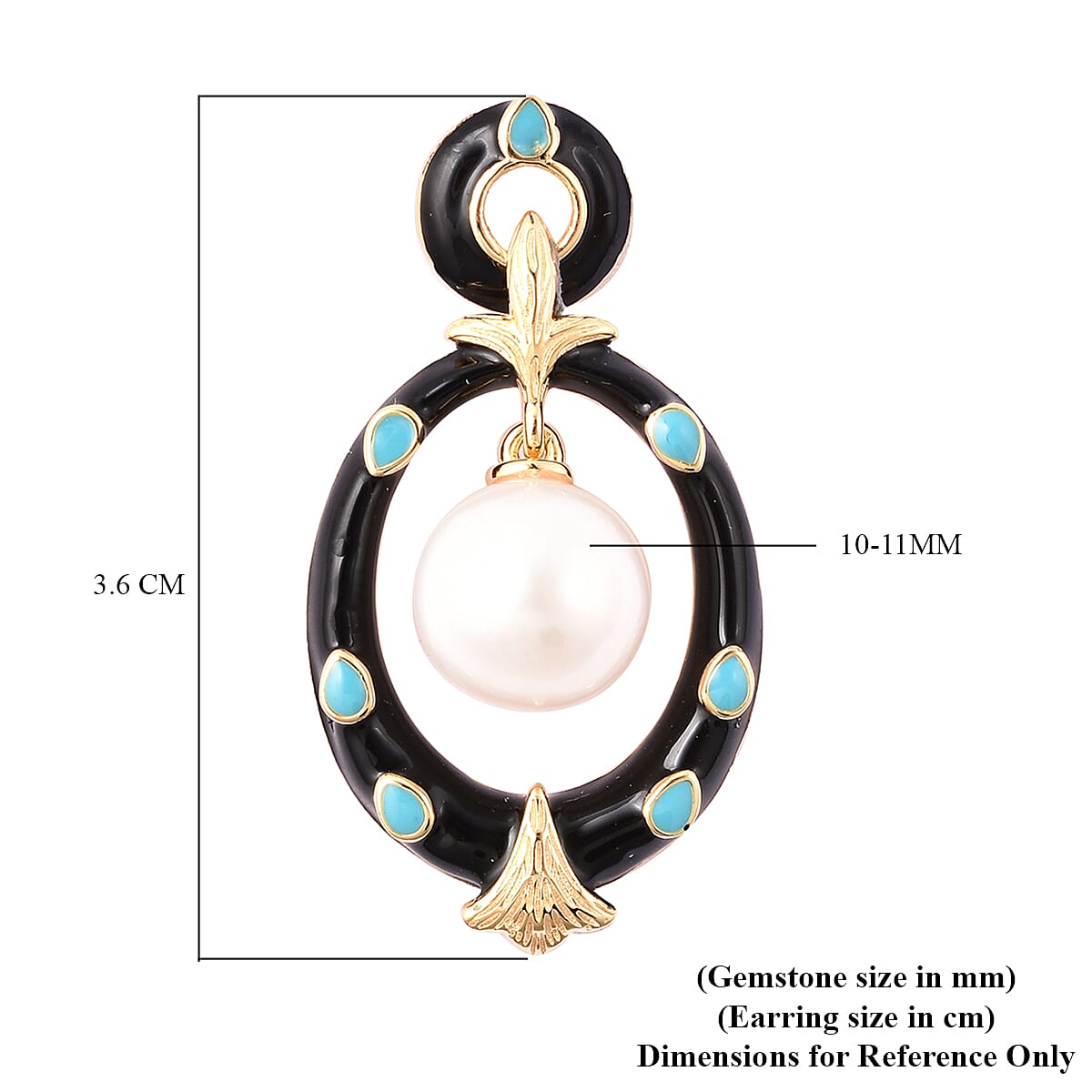 Edison Pearl Dangle Enameled Earrings with Push Back in Yellow Gold Plated Sterling Silver 13.75 Ct, Silver Wt. 6.19 Gms.