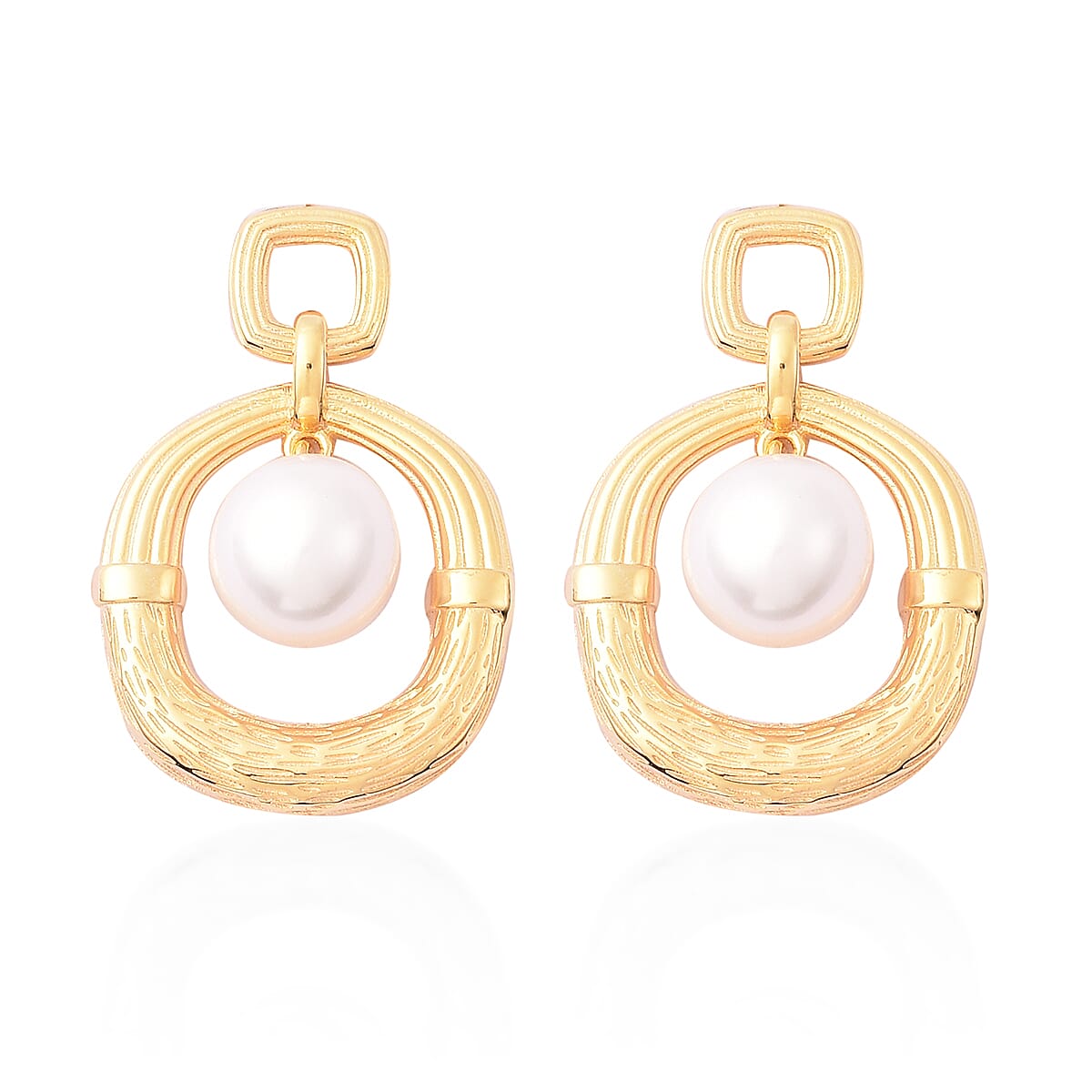 Edison Pearl Earrings in Yellow Gold Overlay Sterling Silver, Silver wt 6.92 Gms