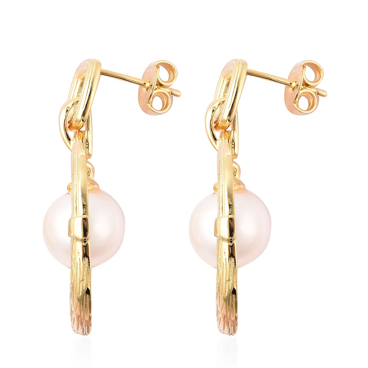 Edison Pearl Earrings in Yellow Gold Overlay Sterling Silver, Silver wt 6.92 Gms
