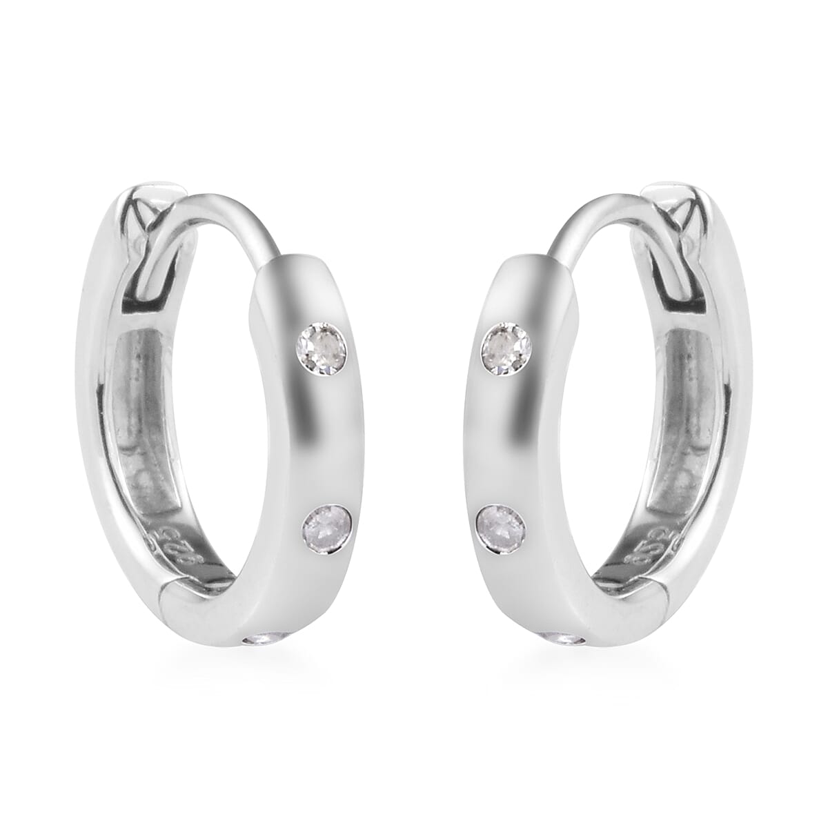 Diamond Huggie Hoop Earrings (with Clasp) Platinum Overlay Sterling Silver 0.10 Ct.