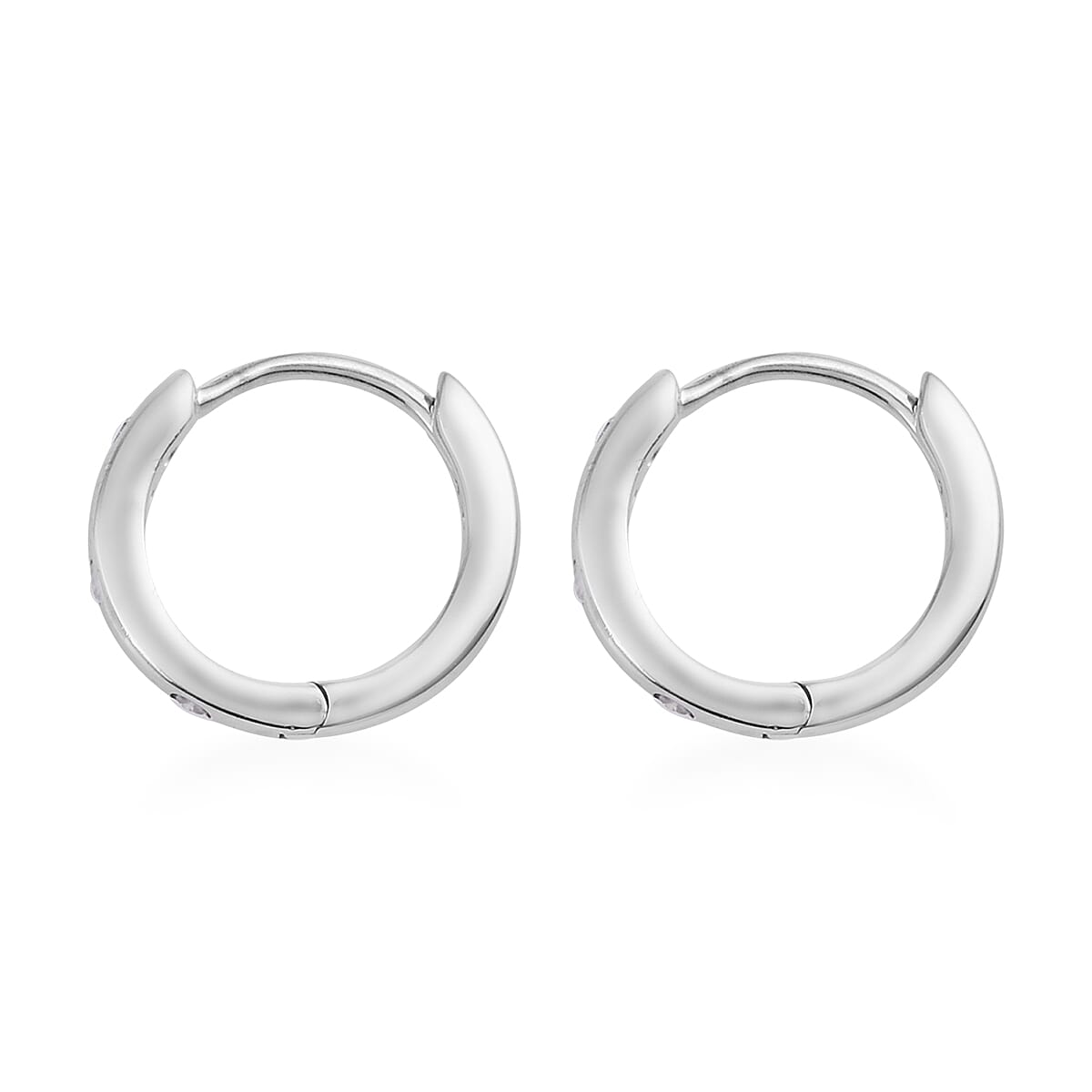 Diamond Huggie Hoop Earrings (with Clasp) Platinum Overlay Sterling Silver 0.10 Ct.