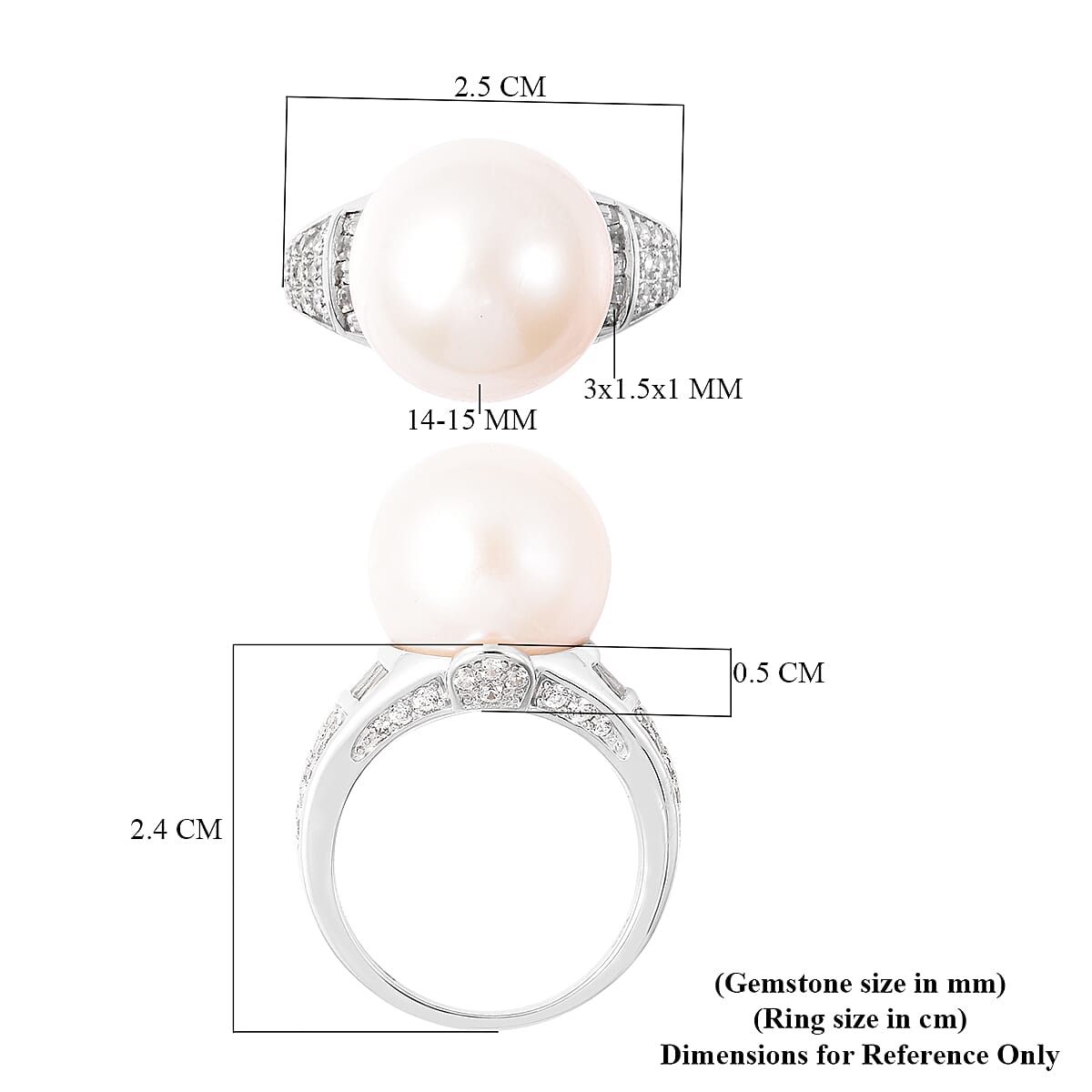Edison Pearl and Natural Cambodian Zircon Ring in Rhodium Overlay Sterling Silver