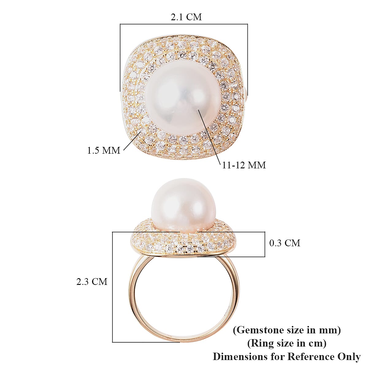 Edison Pearl and Natural Cambodian Zircon Ring in Yellow Gold Overlay Sterling Silver