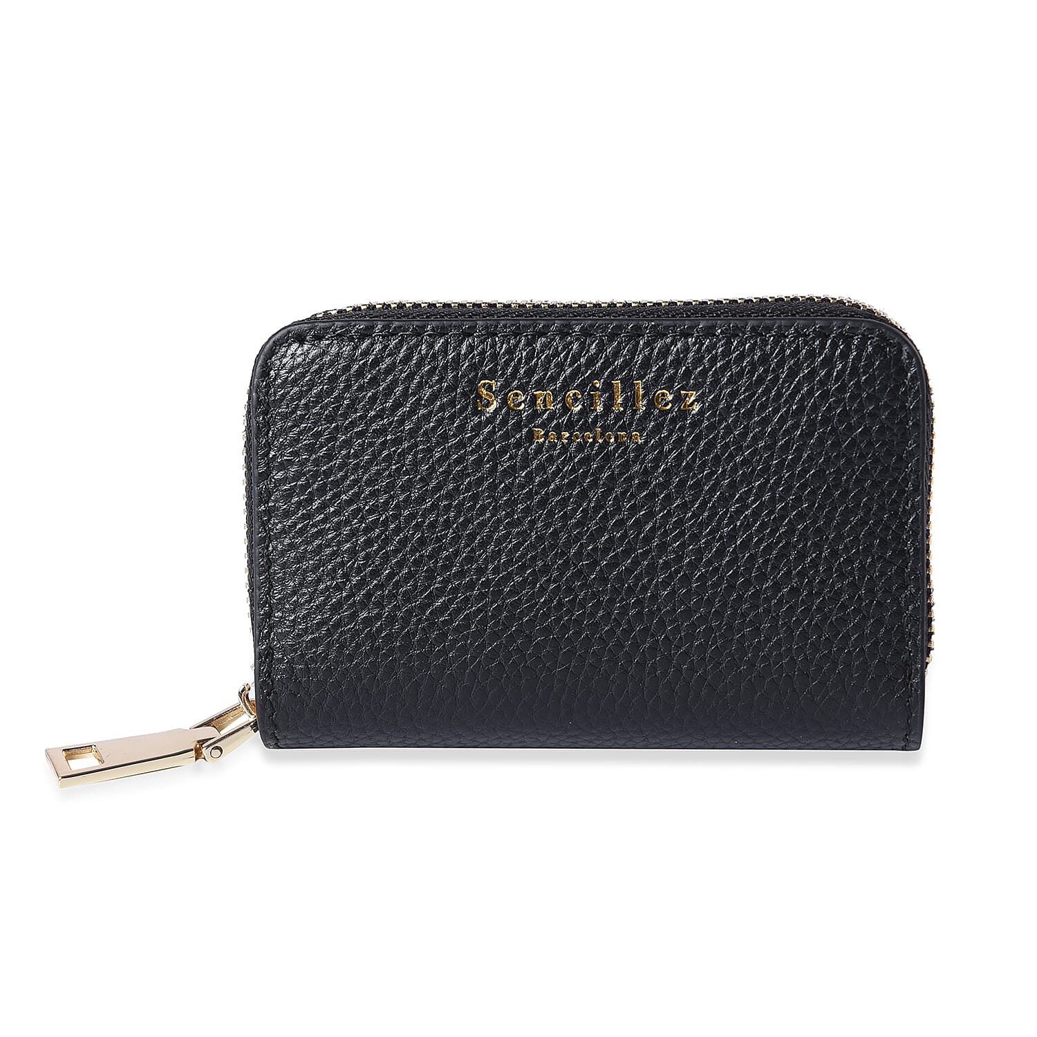 Sencillez - Genuine Leather Card Holder RFID Wallet with Zipper Closure (Size 11x2x7cm) - Black