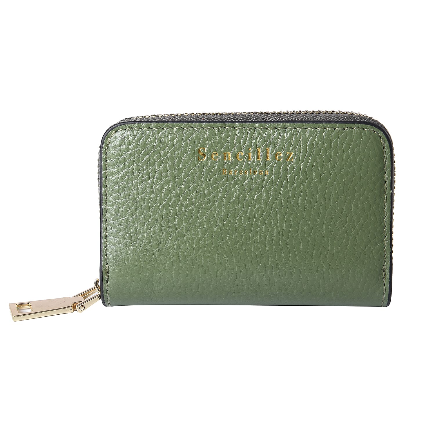 Sencillez - Genuine Leather Card Holder RFID  Wallet with Zipper Closure (Size 11x2x7cm) - Green