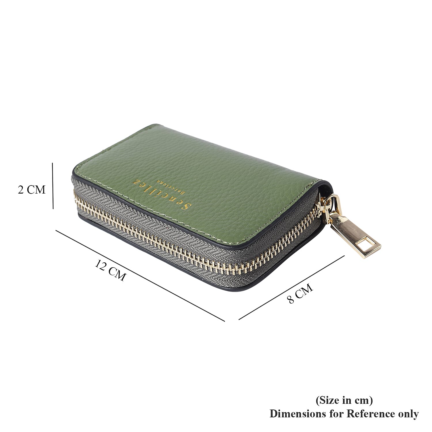 Sencillez - Genuine Leather Card Holder RFID  Wallet with Zipper Closure (Size 11x2x7cm) - Green