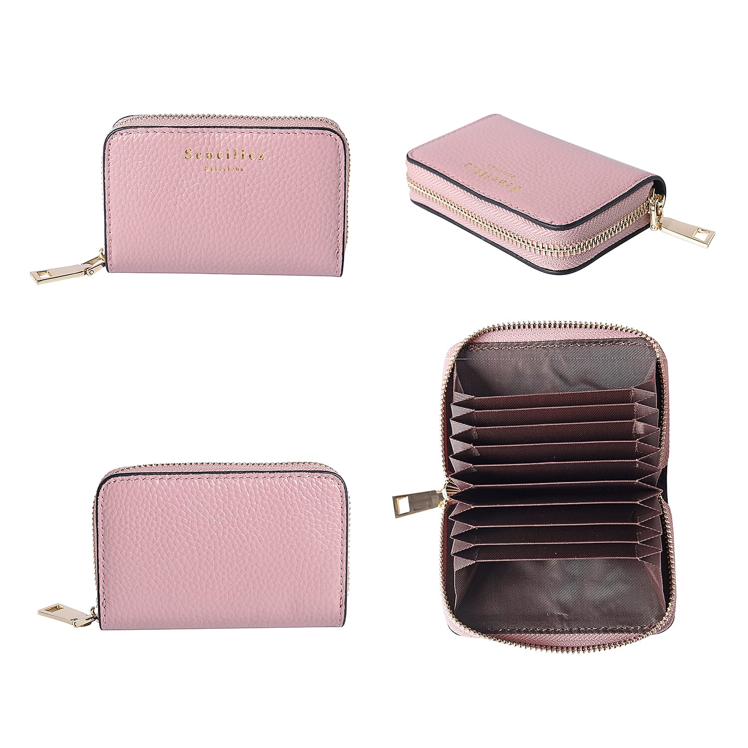 Sencillez - Genuine Leather Card Holder RFID Wallet with Zipper Closure (Size 11x2x7cm) - Light Purple