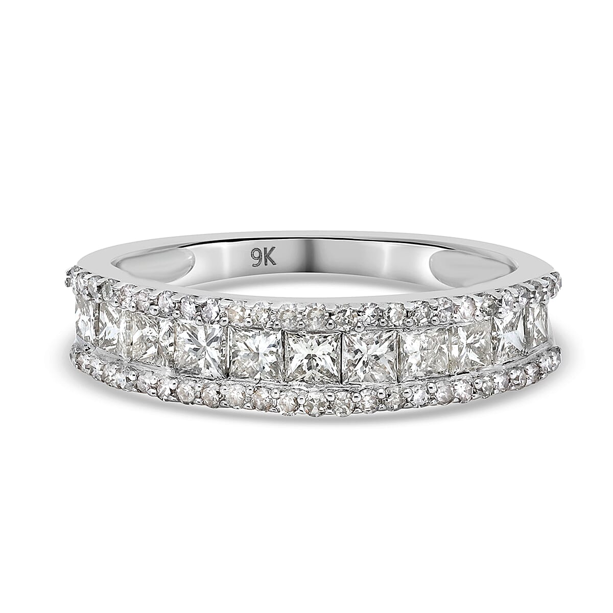 9K White Gold SGL Certified Diamond (I3-G-H) Half Eternity Ring 1.00 Ct.