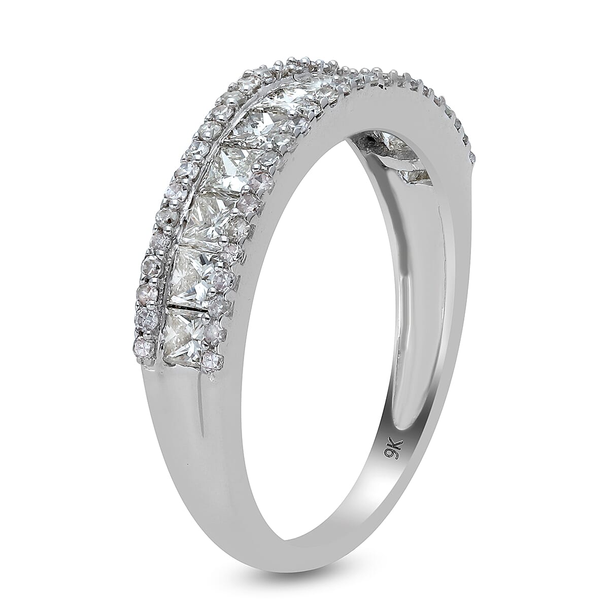 9K White Gold SGL Certified Diamond (I3-G-H) Half Eternity Ring 1.00 Ct.