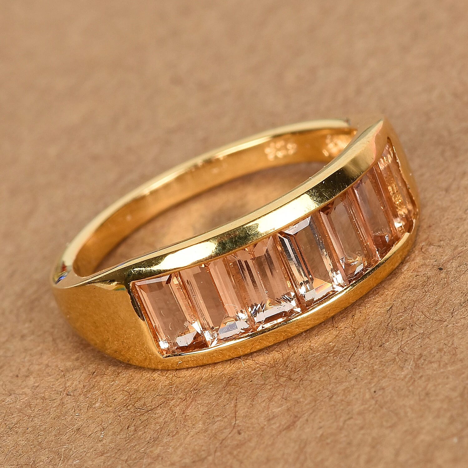 Golden Precious Topaz Half Eternity Band Ring in 14K Gold Overlay Sterling Silver 1.75 Ct.