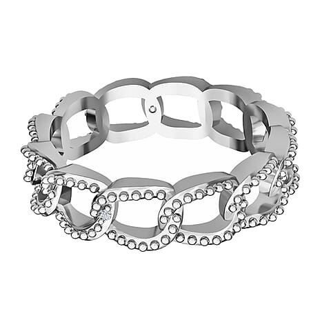 Diamond Curb Band Ring in Sterling Silver