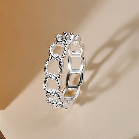 Diamond Curb Band Ring in Sterling Silver