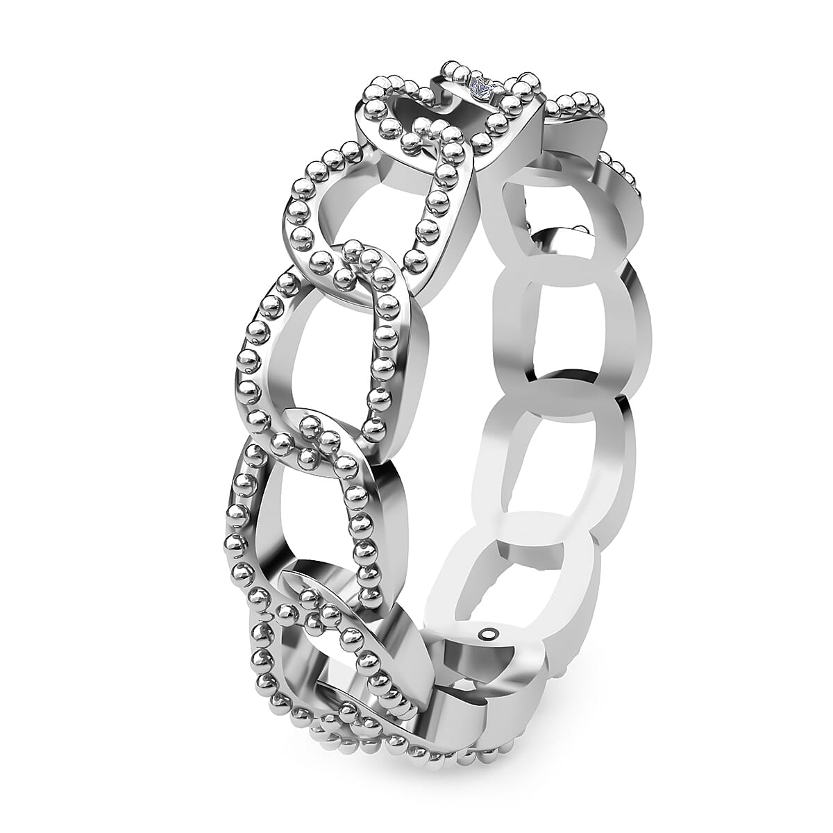 Diamond Curb Band Ring in Sterling Silver