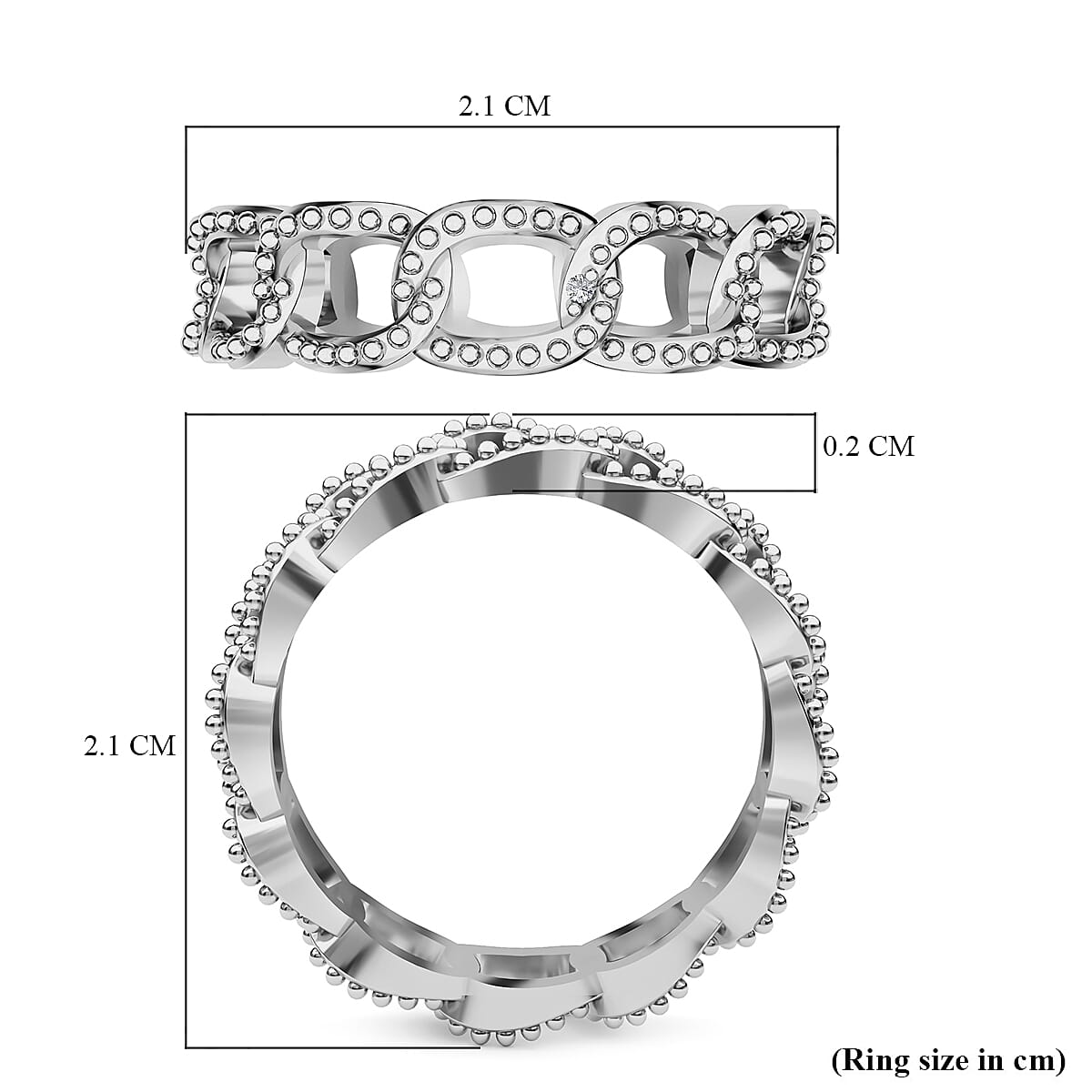 White Natural Diamond Sterling Silver Curb Band Ring