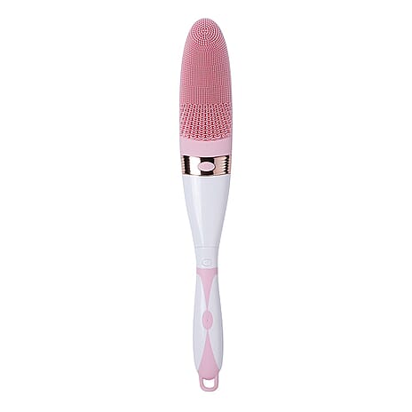 Electric Vibration Long Handle Silicone Bath Brush - Pink