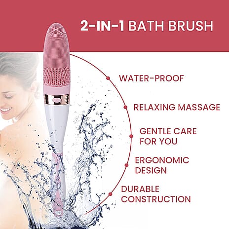 Electric Vibration Long Handle Silicone Bath Brush - Pink