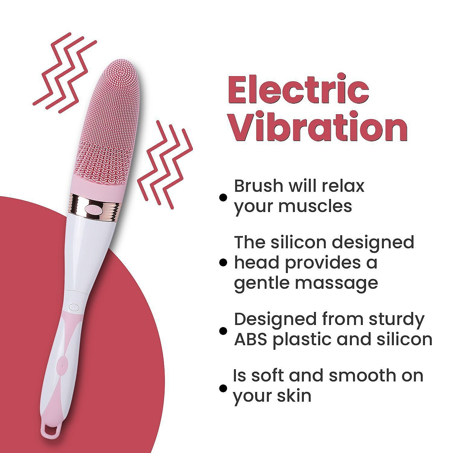 Electric Vibration Long Handle Silicone Bath Brush - Pink