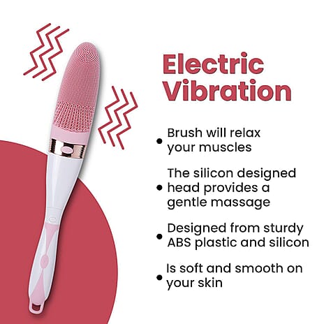Electric Vibration Long Handle Silicone Bath Brush - Pink